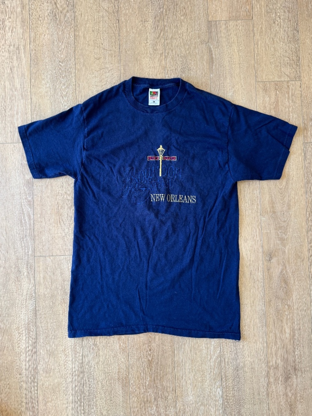 Vintage Bourbon Street New Orleans T Shirt Navy Blue Fruit Of The Loom Large